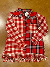 Load image into Gallery viewer, Holly Jolly Red Plaid Fringe Shacket