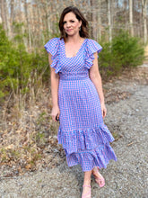 Load image into Gallery viewer, Take a Guess Blue/Pink Gingham Maxi Dress