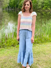 Load image into Gallery viewer, Dusty Blue Eyelet Ruffle Pants