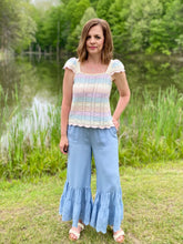 Load image into Gallery viewer, Dusty Blue Eyelet Ruffle Pants