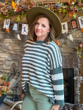 Load image into Gallery viewer, Olive Stripe Popcorn Sweater