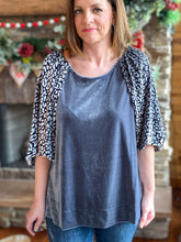 Load image into Gallery viewer, Silver Leopard Velvet Plus Top