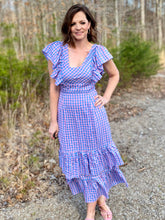 Load image into Gallery viewer, Take a Guess Blue/Pink Gingham Maxi Dress