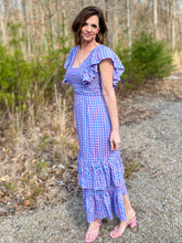 Load image into Gallery viewer, Take a Guess Blue/Pink Gingham Maxi Dress