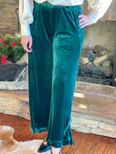 Load image into Gallery viewer, Emerald Ruffle Leg Velvet Pants