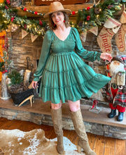 Load image into Gallery viewer, Meet Me Under the Mistletoe Emerald Dress