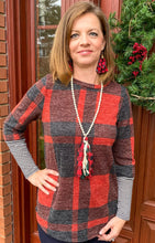 Load image into Gallery viewer, Red Buffalo Plaid and Stripes Top