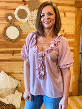 Load image into Gallery viewer, Lavender Lace Ruffle Top