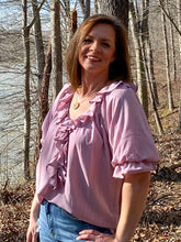 Load image into Gallery viewer, Lavender Lace Ruffle Top