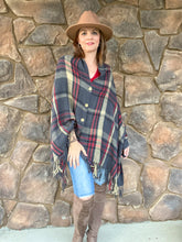 Load image into Gallery viewer, Nicole Button Plaid Shawl Scarf
