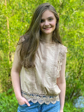 Load image into Gallery viewer, Killer Khaki Lace Trim Woven Top
