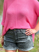 Load image into Gallery viewer, Animal Printed Black Washed Denim Shorts