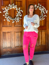 Load image into Gallery viewer, Hot Pink Distressed Joggers