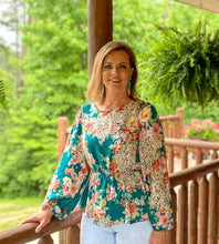 Load image into Gallery viewer, Teal Leopard In Bloom Top