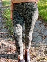 Load image into Gallery viewer, Olive Distressed Cheetah Joggers
