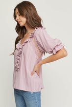Load image into Gallery viewer, Lavender Lace Ruffle Top