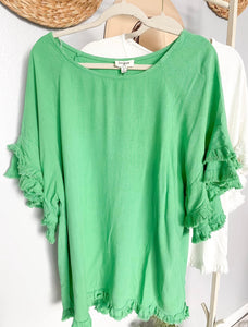 Green Layered Ruffle Sleeve Top