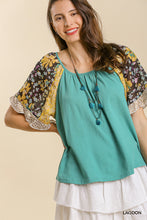 Load image into Gallery viewer, Floral/Leopard Mix Teal Top
