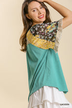 Load image into Gallery viewer, Floral/Leopard Mix Teal Top
