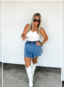 Denim and Pearls Skort