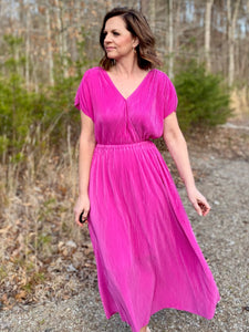 Majestic Magenta Pleated Dress
