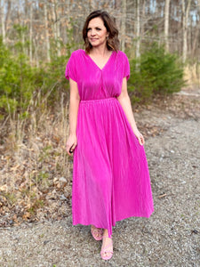 Majestic Magenta Pleated Dress