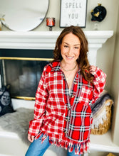 Load image into Gallery viewer, Holly Jolly Red Plaid Fringe Shacket
