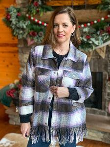 Gray/Violet Plaid Mix Plus Size Shacket