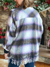 Load image into Gallery viewer, Gray/Violet Plaid Mix Plus Size Shacket
