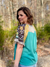 Load image into Gallery viewer, Floral/Leopard Mix Teal Top
