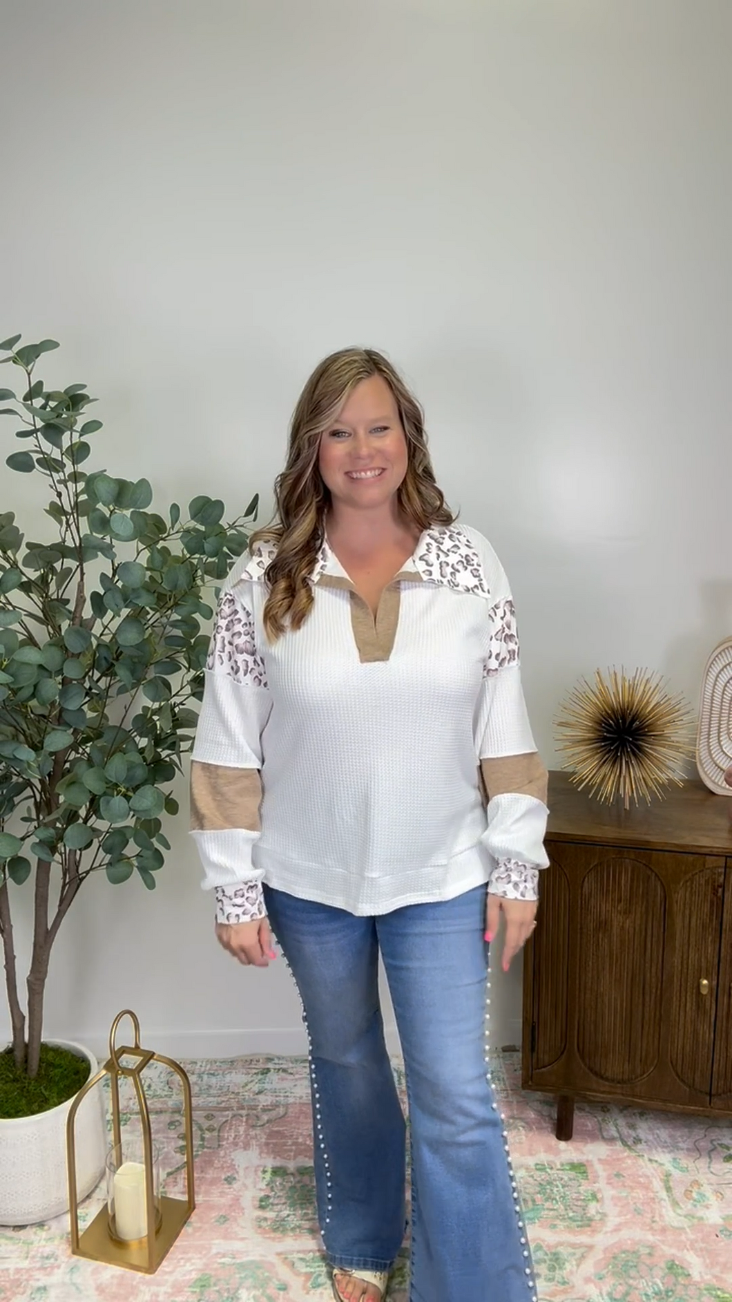 Lora Leopard Colorblock Top