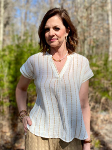 Beige Back Button Top