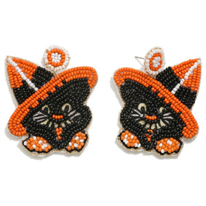 Black Cat Seed Bead Earrings