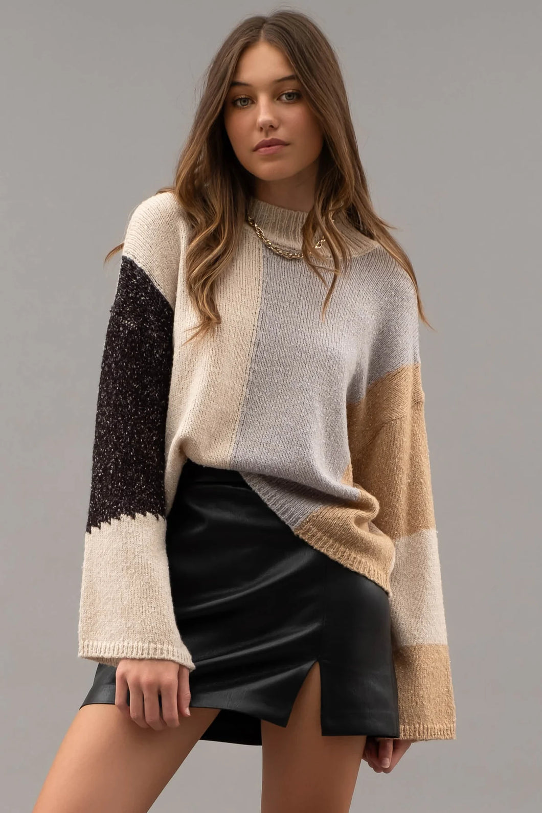 Carly Color Block Knit Sweater
