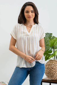 Beige Back Button Top