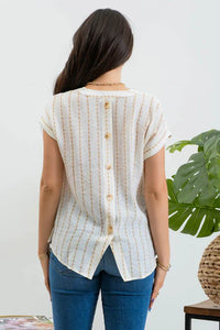 Beige Back Button Top