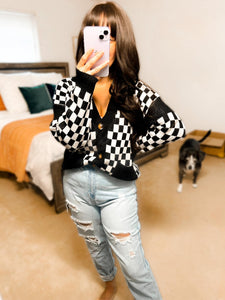 Vicki Varsity Checkered Cardigan