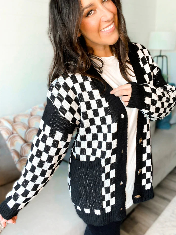 Vicki Varsity Checkered Cardigan