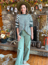 Load image into Gallery viewer, Olive Stripe Popcorn Sweater

