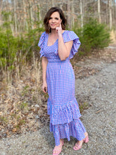 Load image into Gallery viewer, Take a Guess Blue/Pink Gingham Maxi Dress
