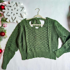 Nikki Olive Green Crochet Sweater