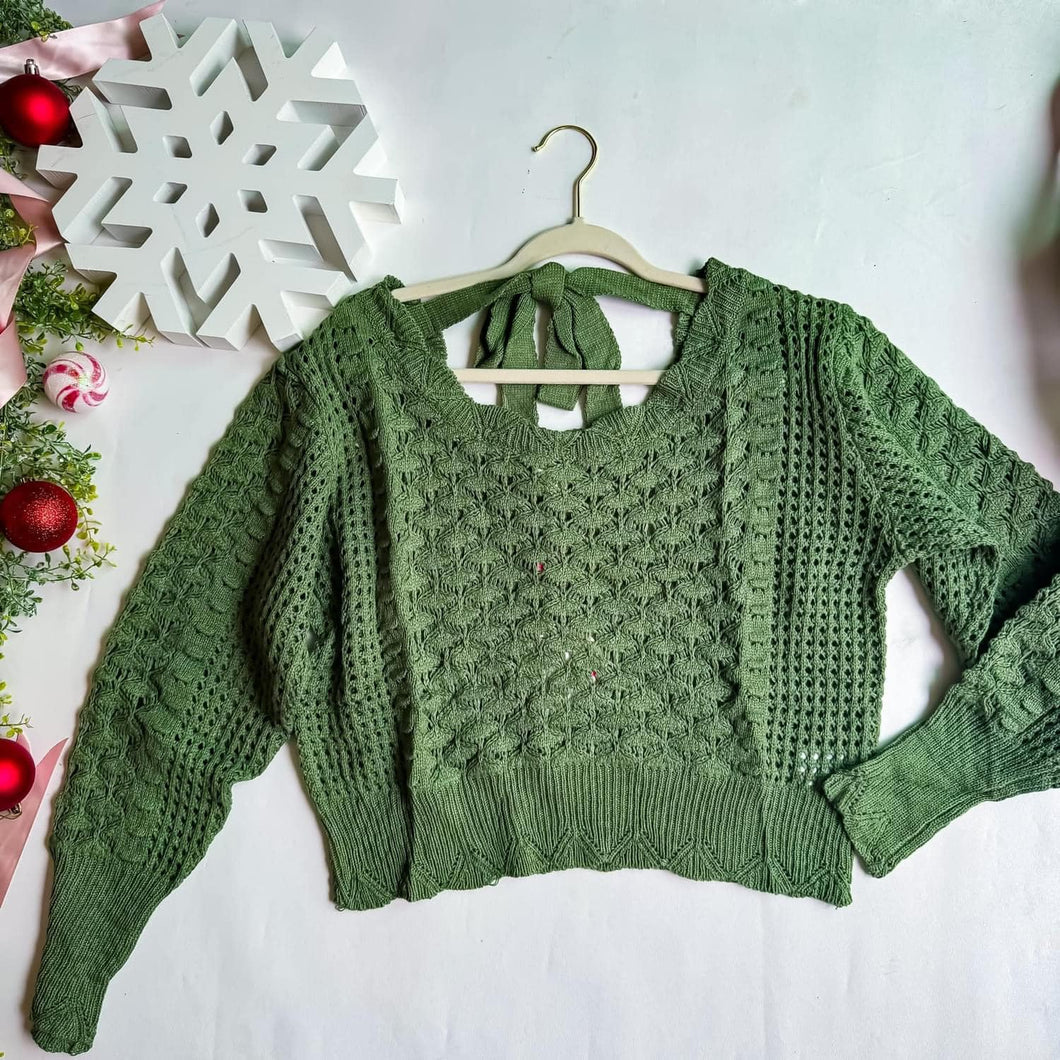 Nikki Olive Green Crochet Sweater