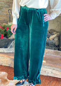 Emerald Ruffle Leg Velvet Pants