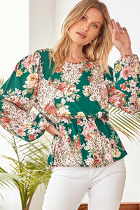 Teal Leopard In Bloom Top