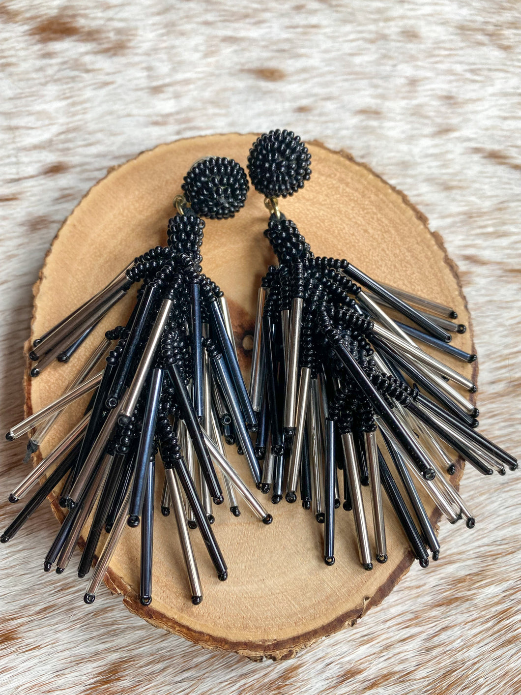 Black Bar Seed Bead Earrings