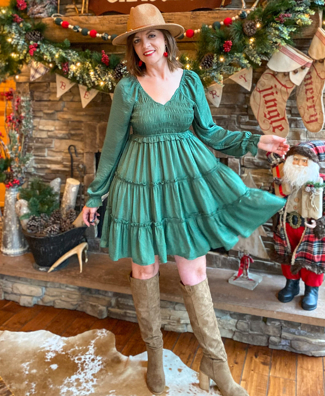 Meet Me Under the Mistletoe Emerald Dress