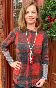 Red Buffalo Plaid and Stripes Top
