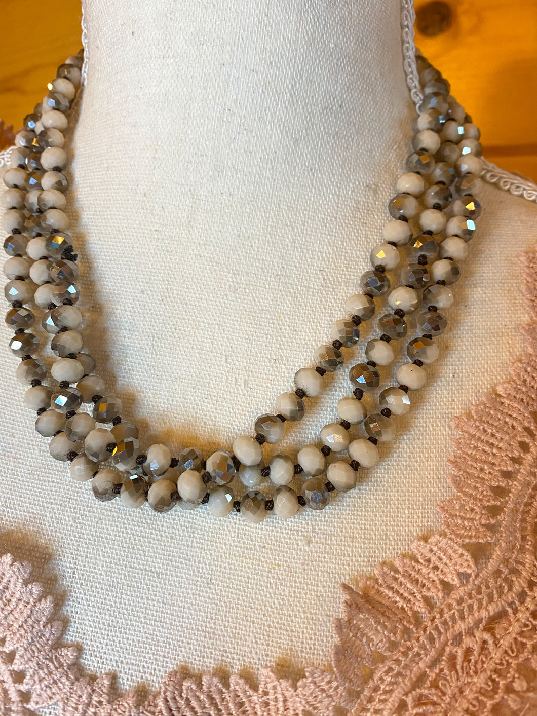 Beige Multicolored Beaded Necklace