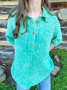 Jade Mineral Wash Waffle Knit Top