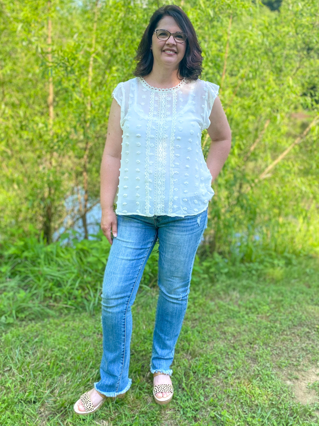 Swiss Dot Flutter Sleeve Top